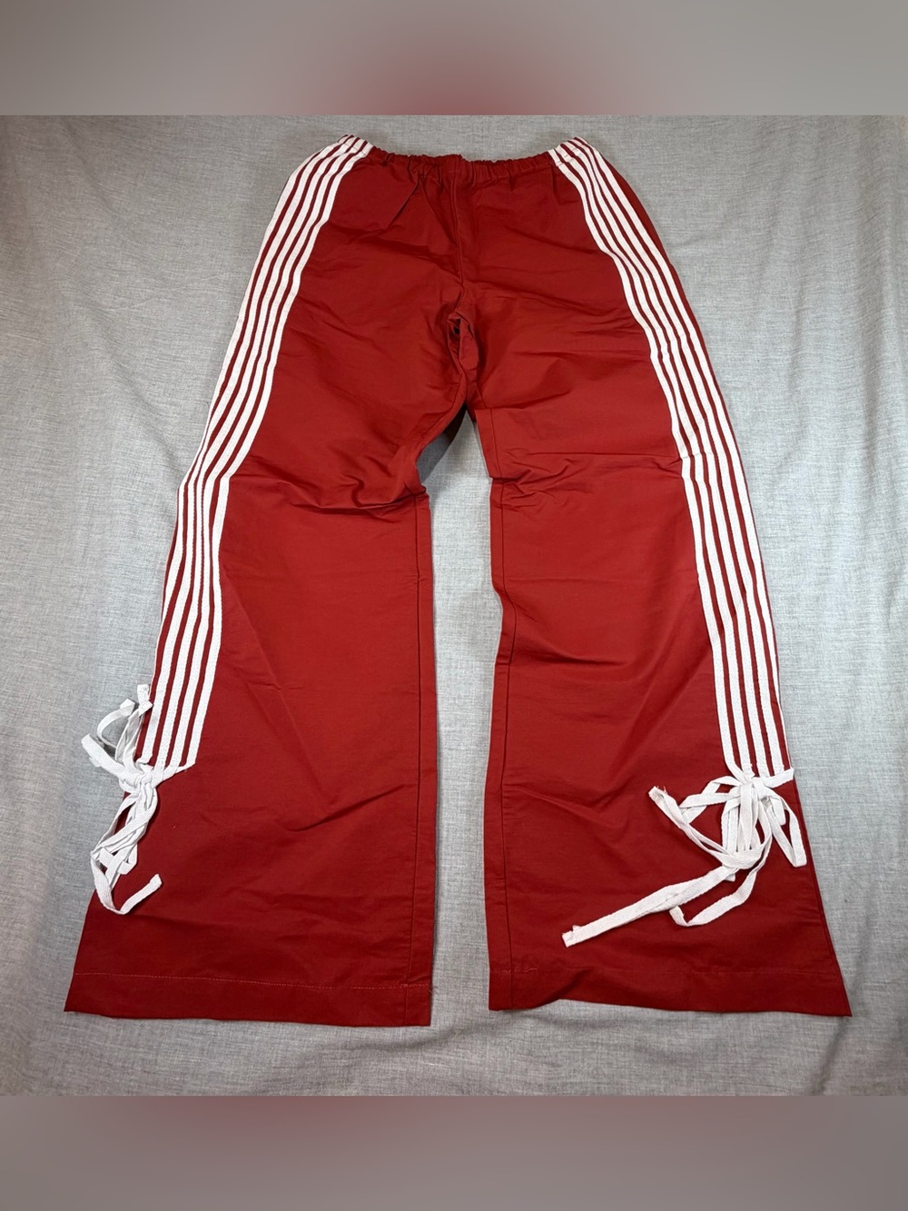 Cali 1850 Woman’s Red Athletic Joggers with White Side Stripes wide leg